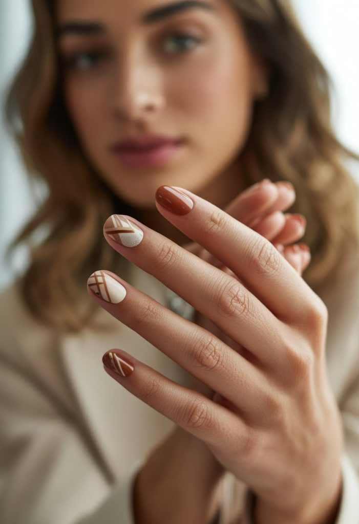 Rustic Brown with Geometric Patterns Nail