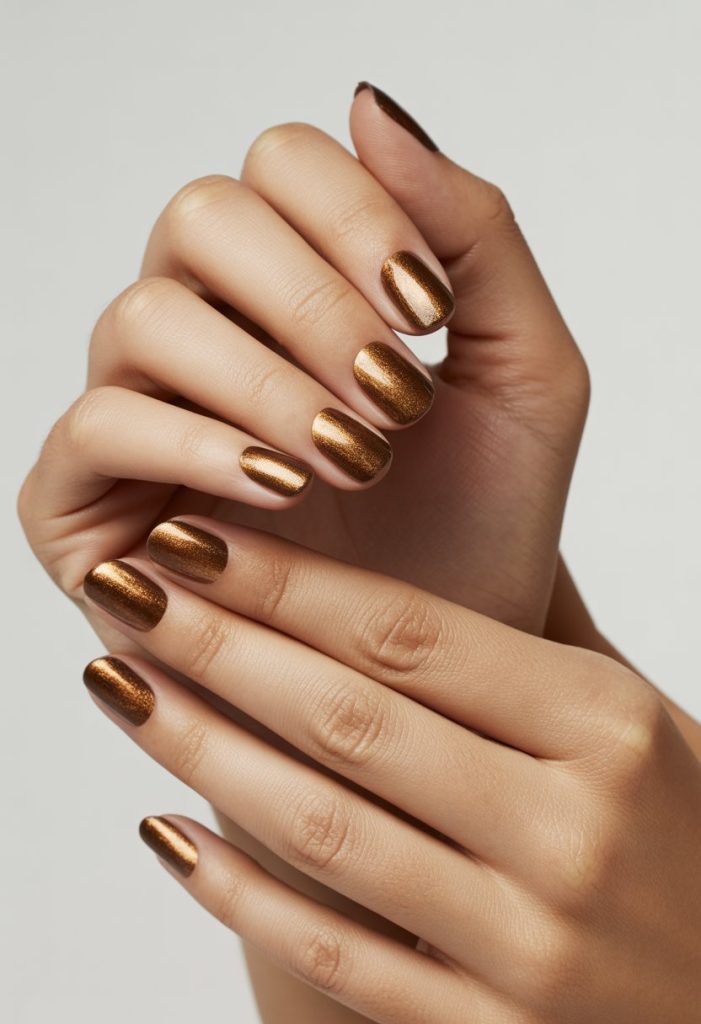 Shimmering Bronze Foil Nails