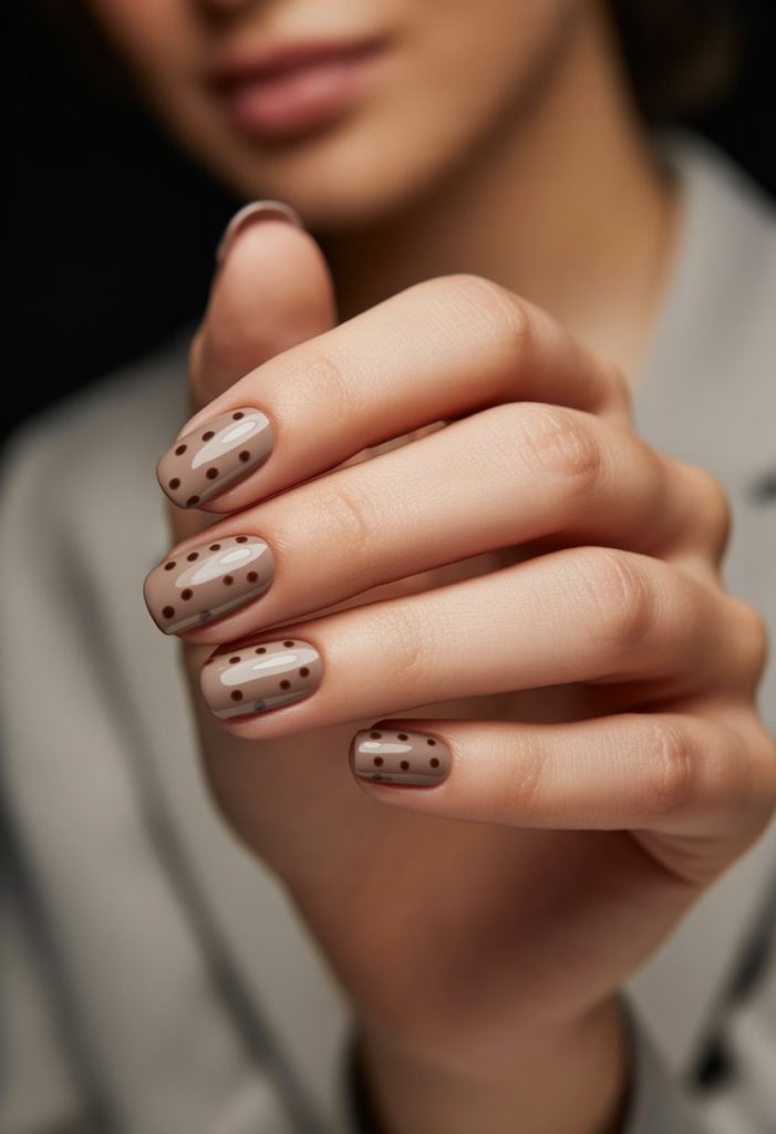 Shiny Taupe with Brown Dots Nail