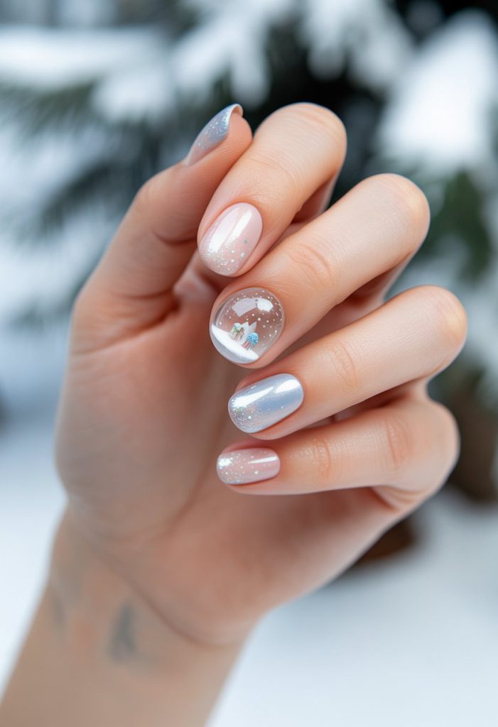 Snow Globe Design Accent Nail