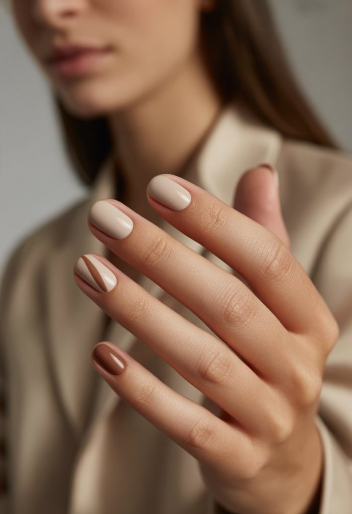Soft Beige Brown Minimalist Nail