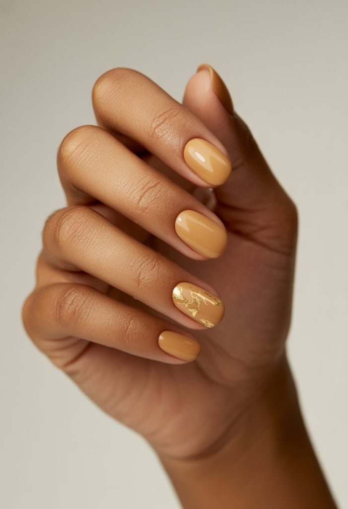 Soft Caramel with Gold Leaf Nail