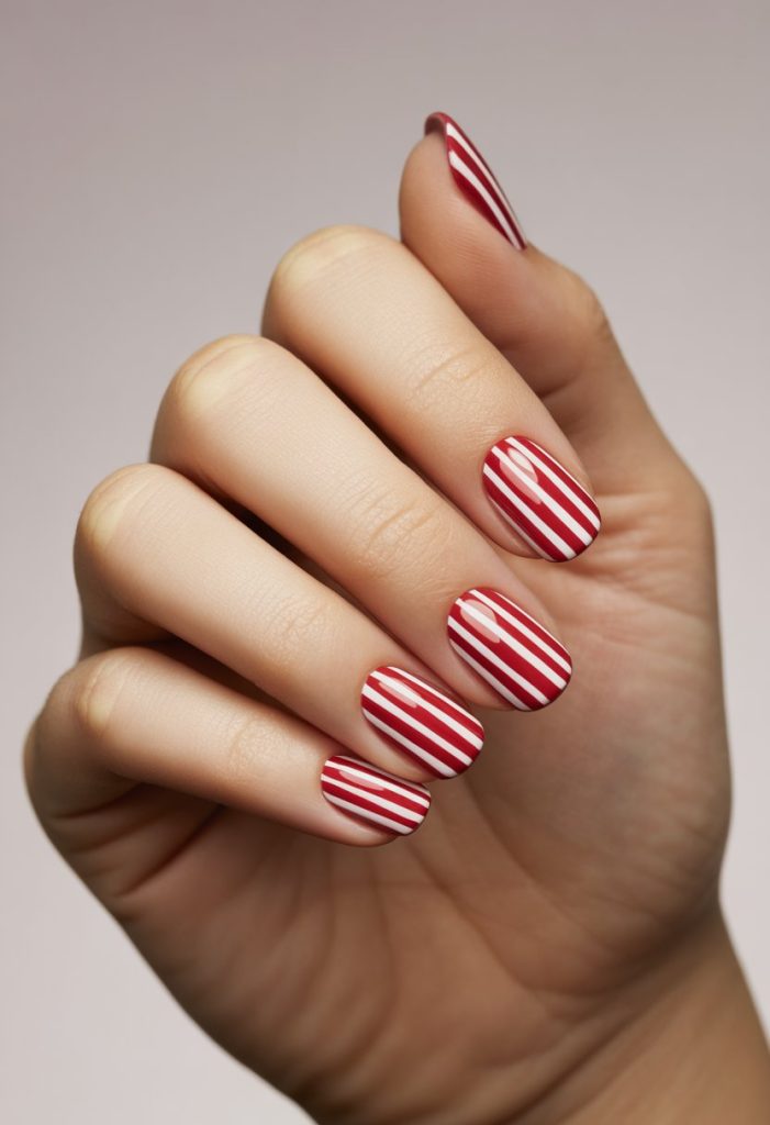 Striped Red and White French Tips Nail