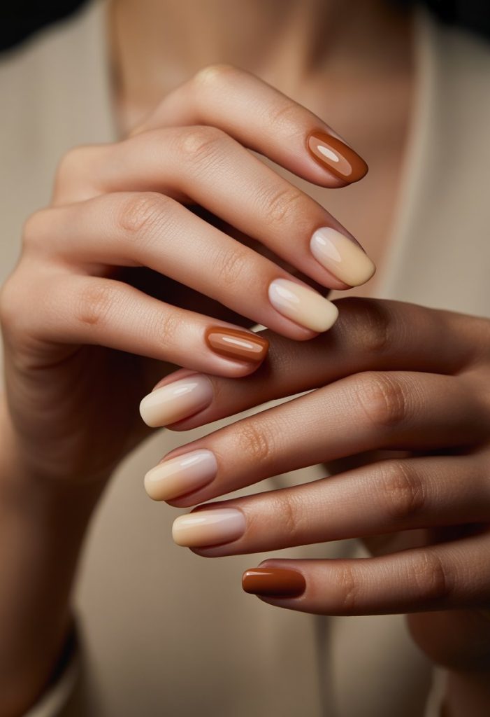 Subtle Cinnamon Latte Ombre Nails