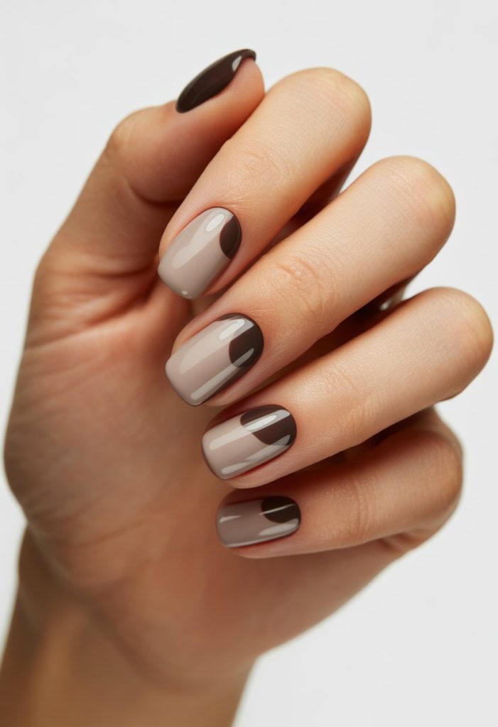 Taupe with Dark Brown Negative Space Nail