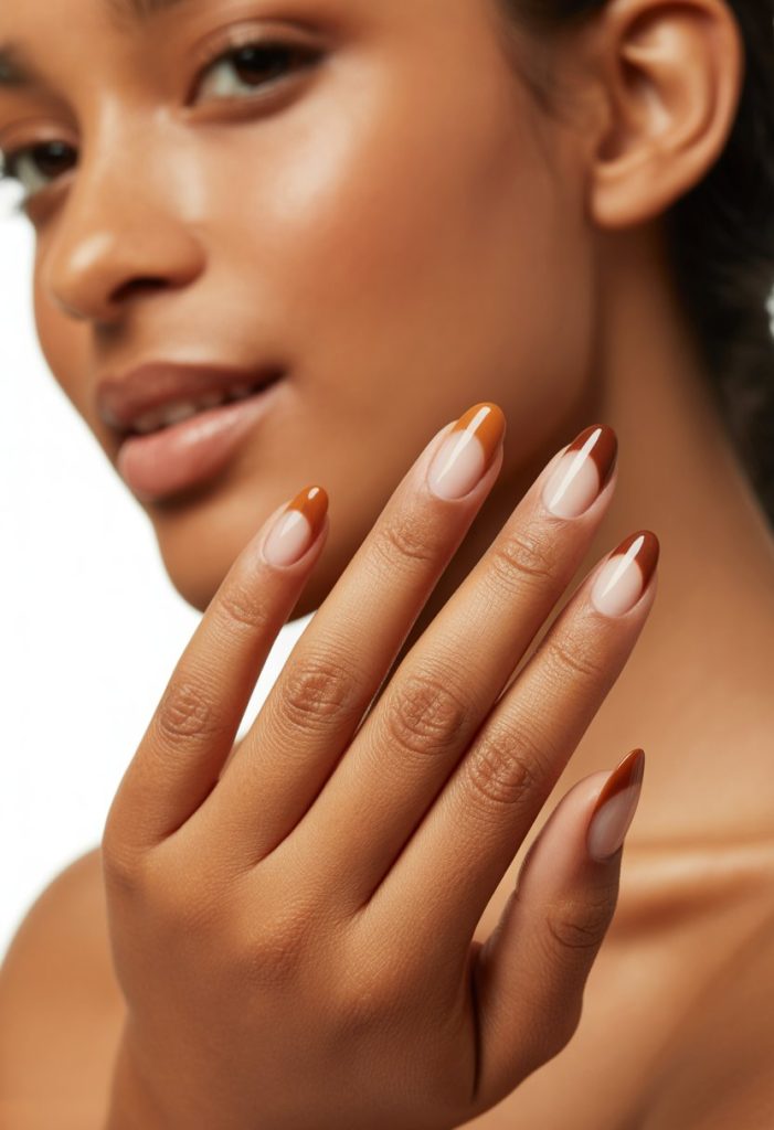 Warm Caramel Brown Tips Nail