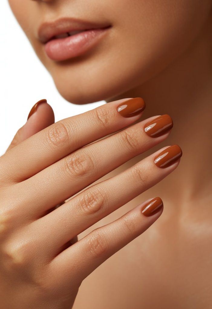 Warm Chestnut Brown Glossy Nail