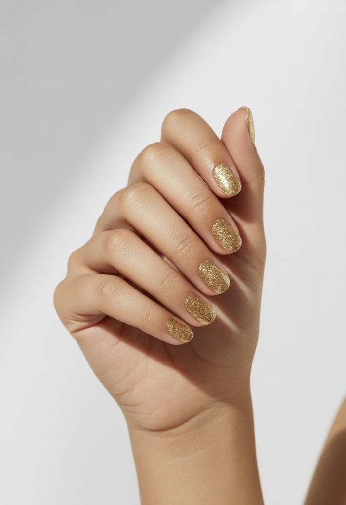 White Negative Space with Gold Glitter Nail
