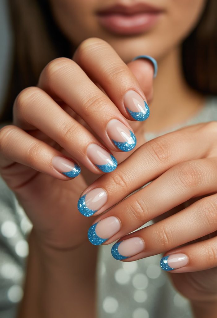 Baby Blue Glitter Tips Nail
