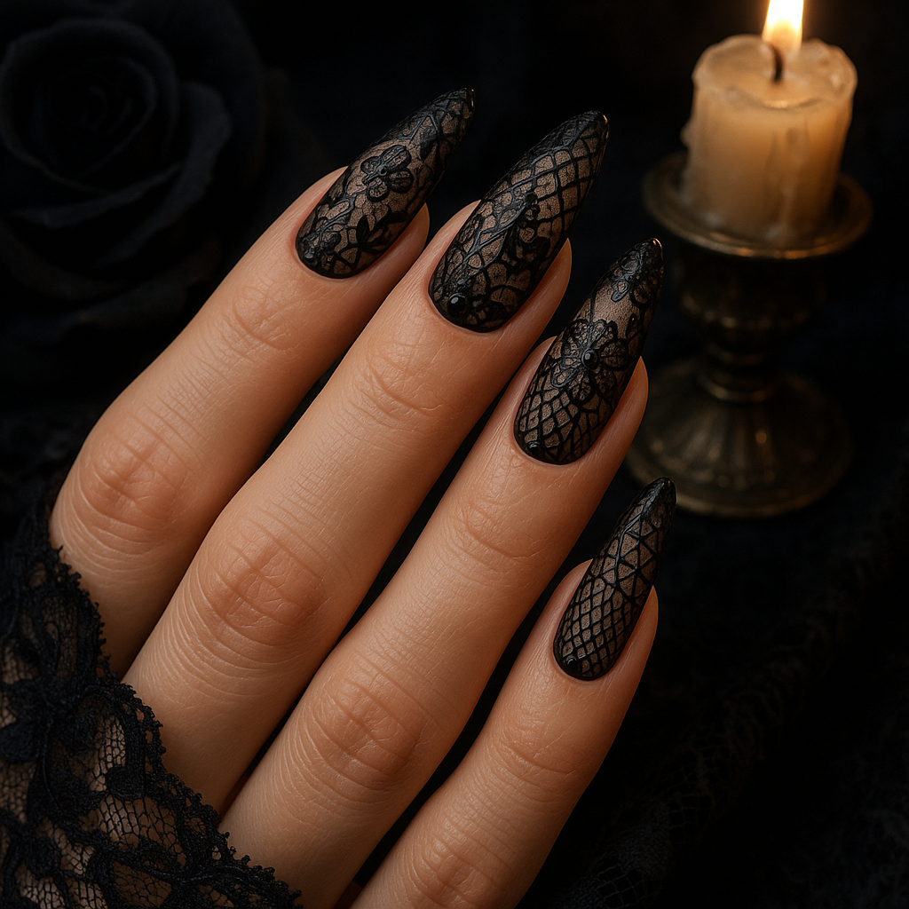 Black Lace Halloween Nails