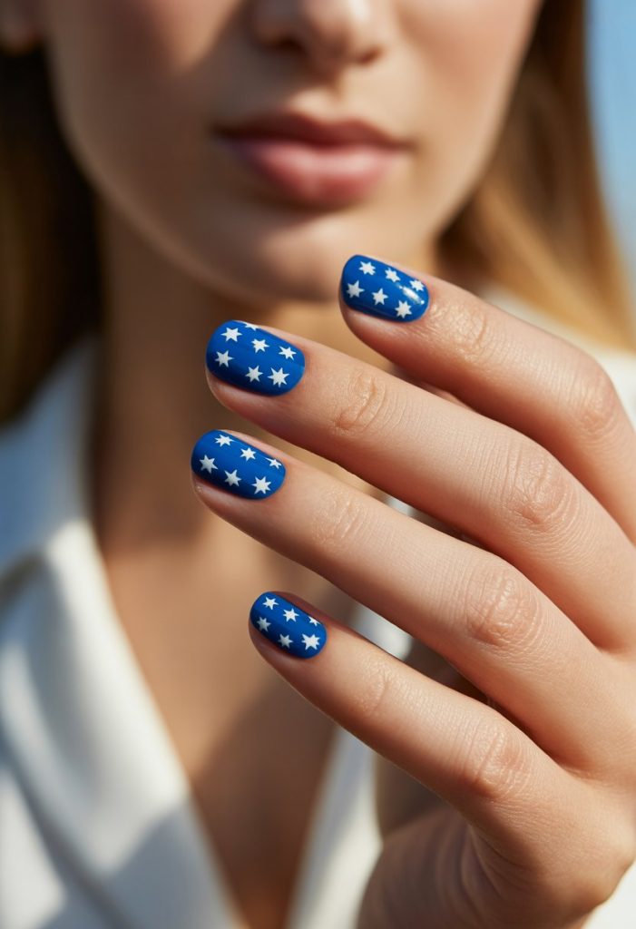 Bold Blue Tips with White Stars Nail