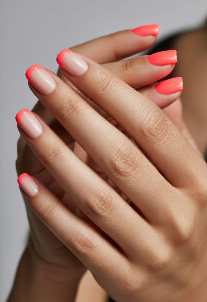 Bright Coral French Tips Nail