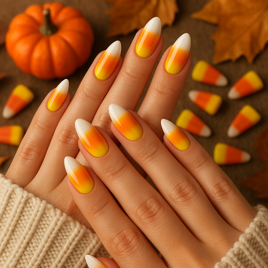 Candy Corn Inspired Nails