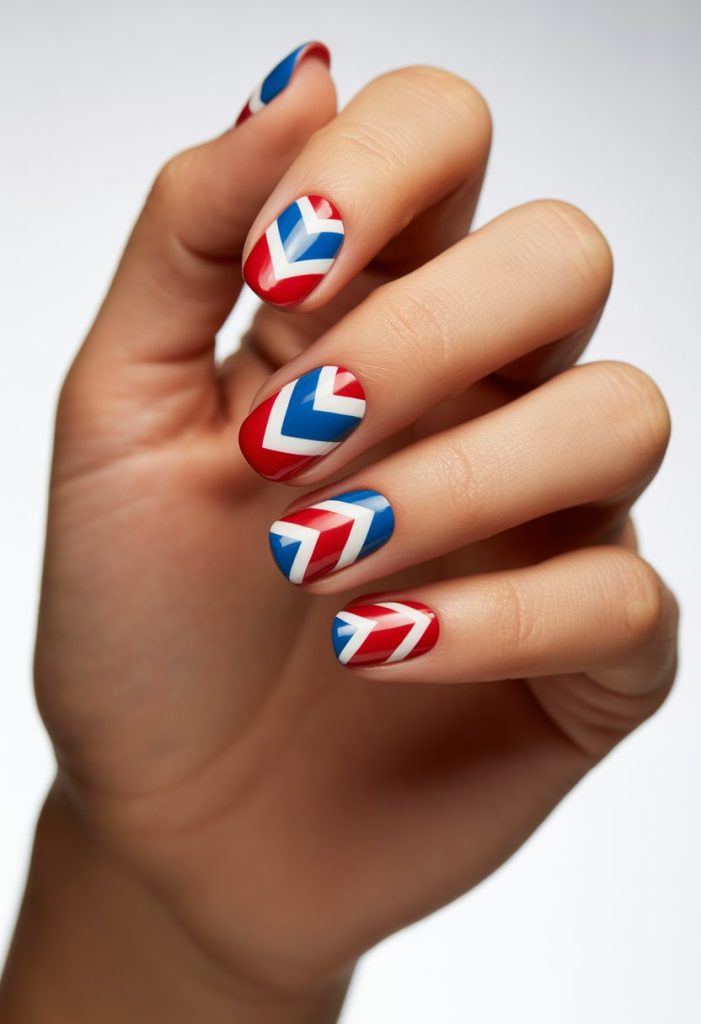 Chevron Pattern with Red, White, and Blue Nail