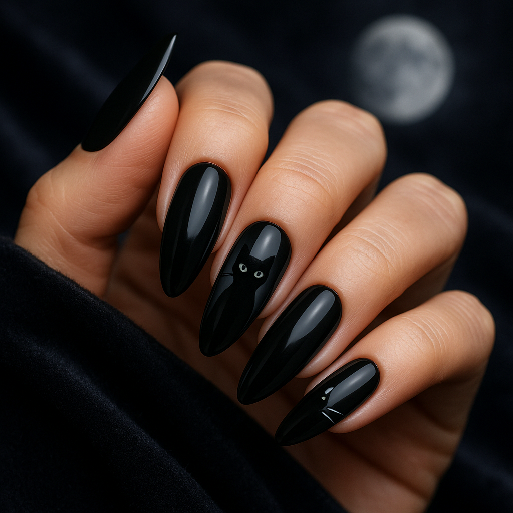 Classic Black Cat Nails