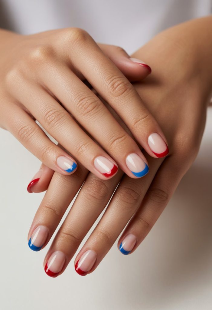 Classic French With Red and Blue Tips Nail