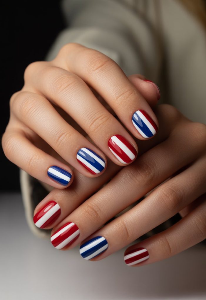 Classic Red, White, and Blue Stripes Nail