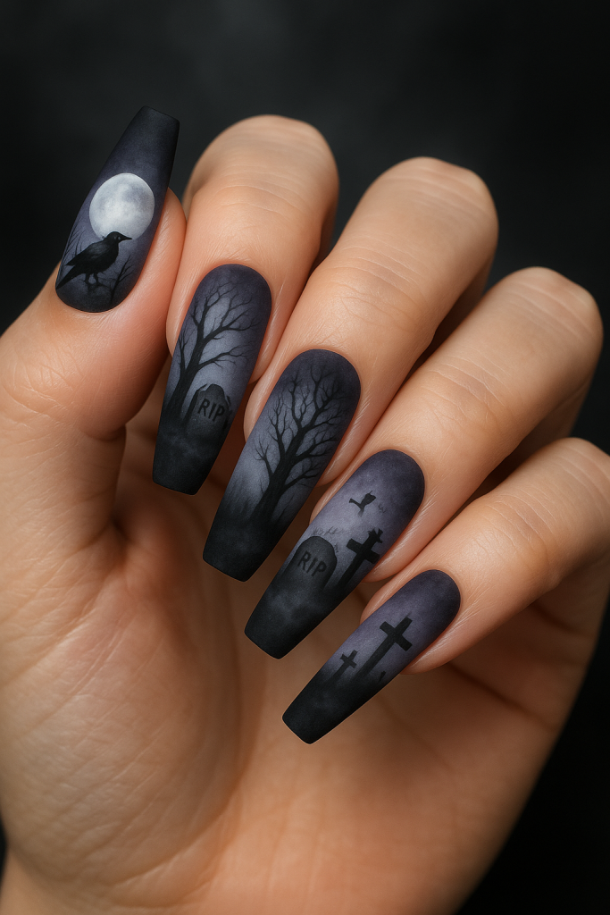 Coffin Nail Shapes with Graveyard Art