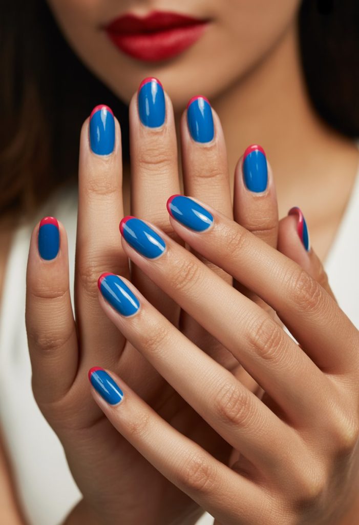 Electric Blue Nails with Red Tips