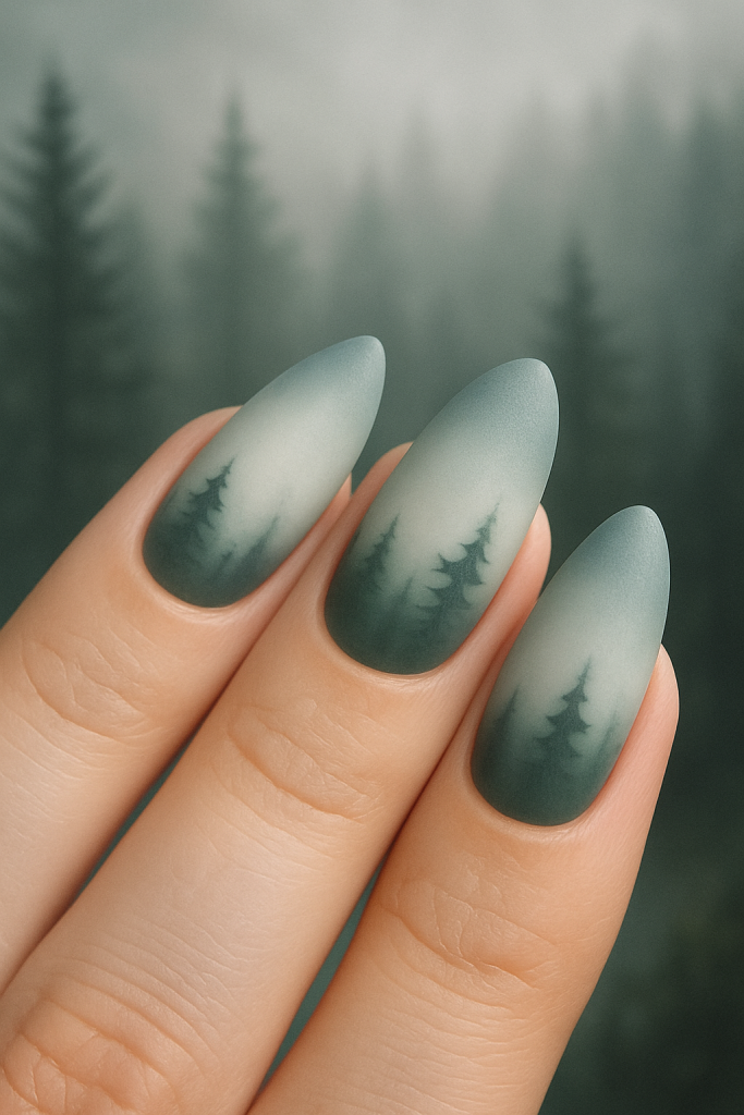 Foggy Forest Nail Art