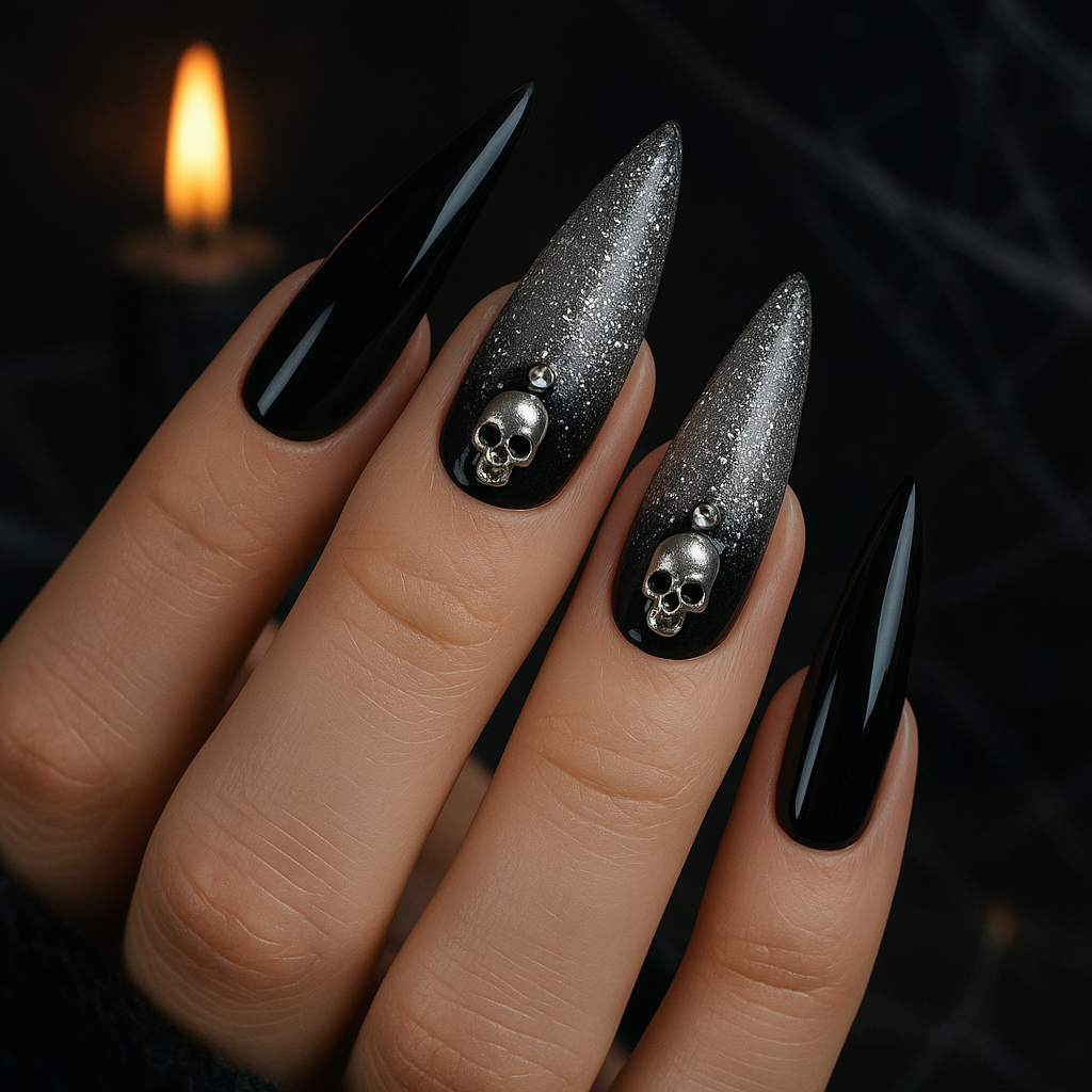 Glittered Skull Accents Nails