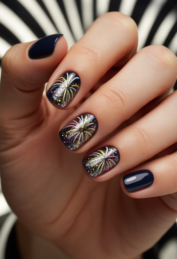 Glittery Fireworks Accent Nail