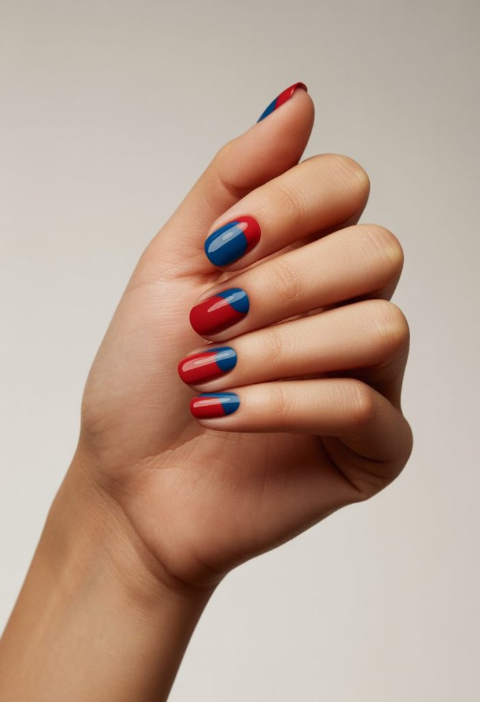 Half Moon Red and Blue Design Nail