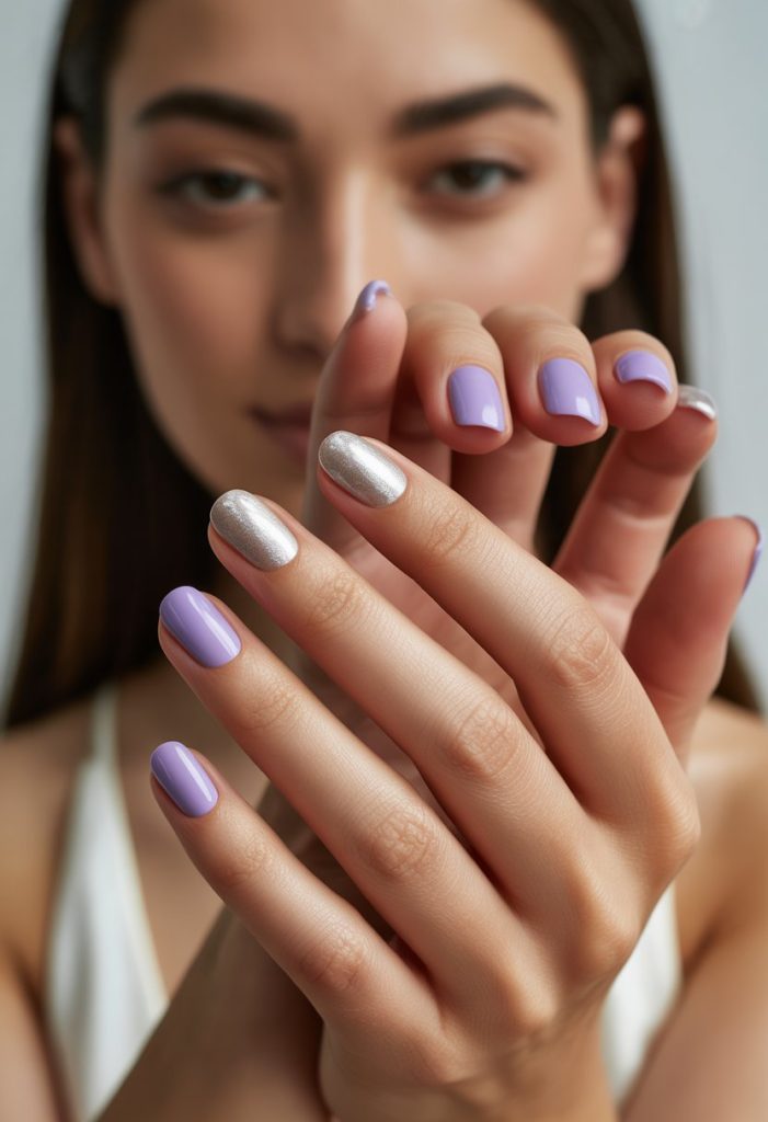 Lavender and Silver Mix Nail