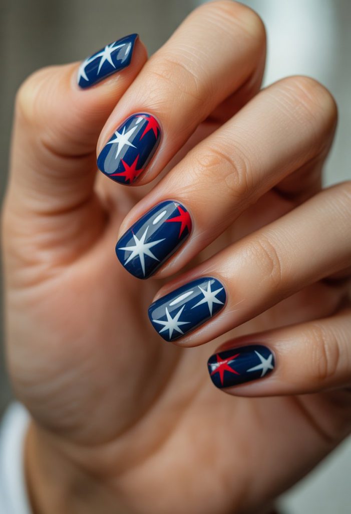 Navy Base with Red and White Stars Nail