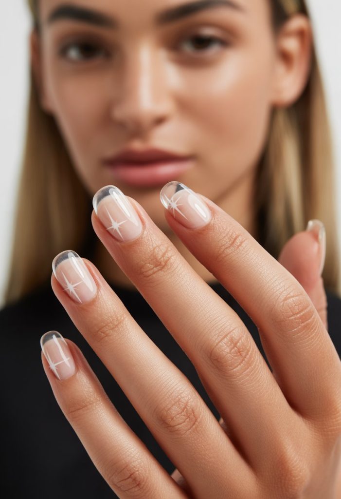 Negative Space Stars on Clear Nails