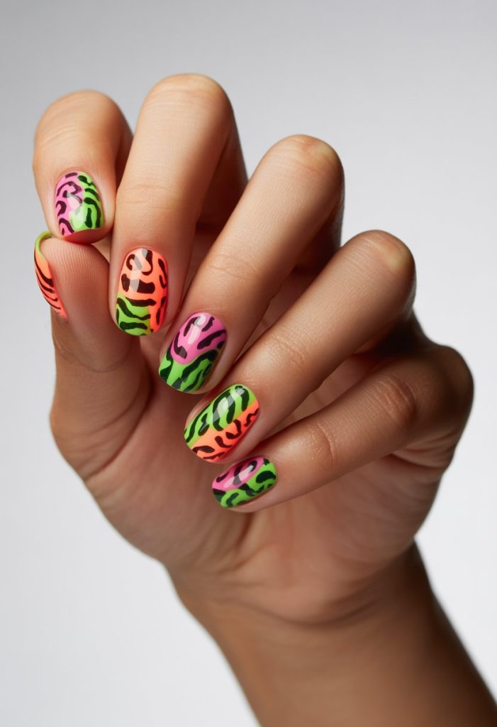 Neon Animal Print Nail