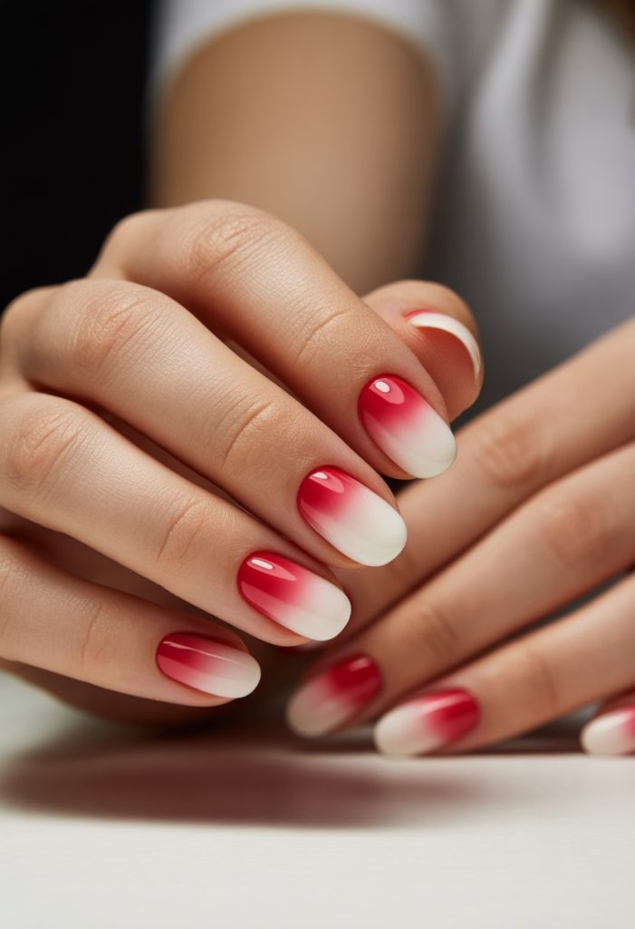 Ombre Red to White Gradient Nail