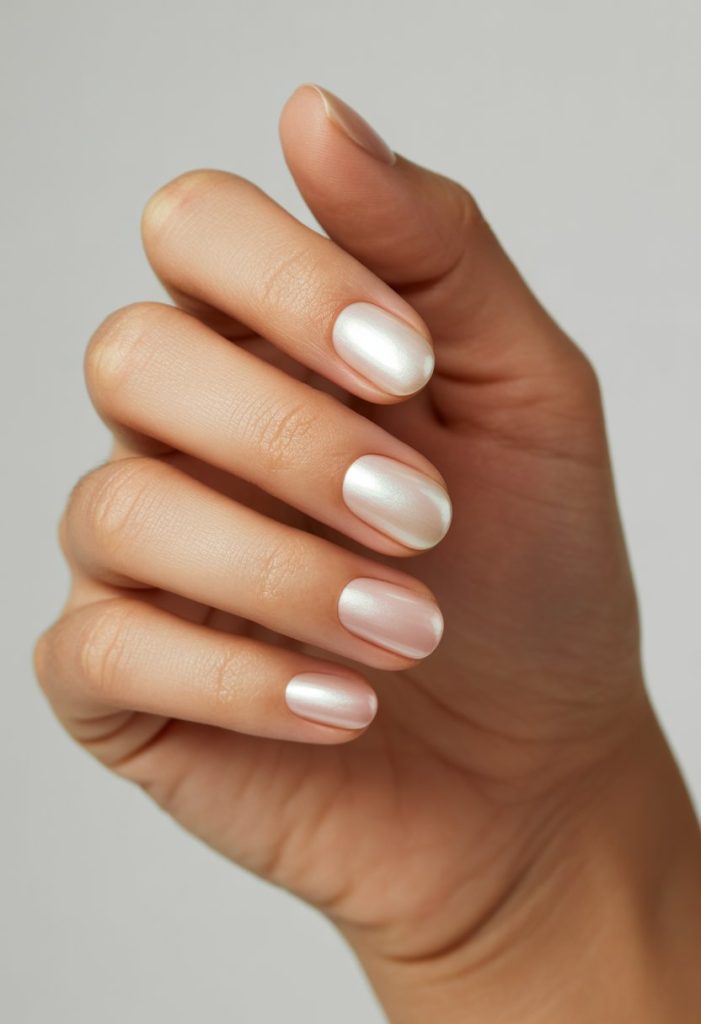 Pearl White with Pink Hues Nail