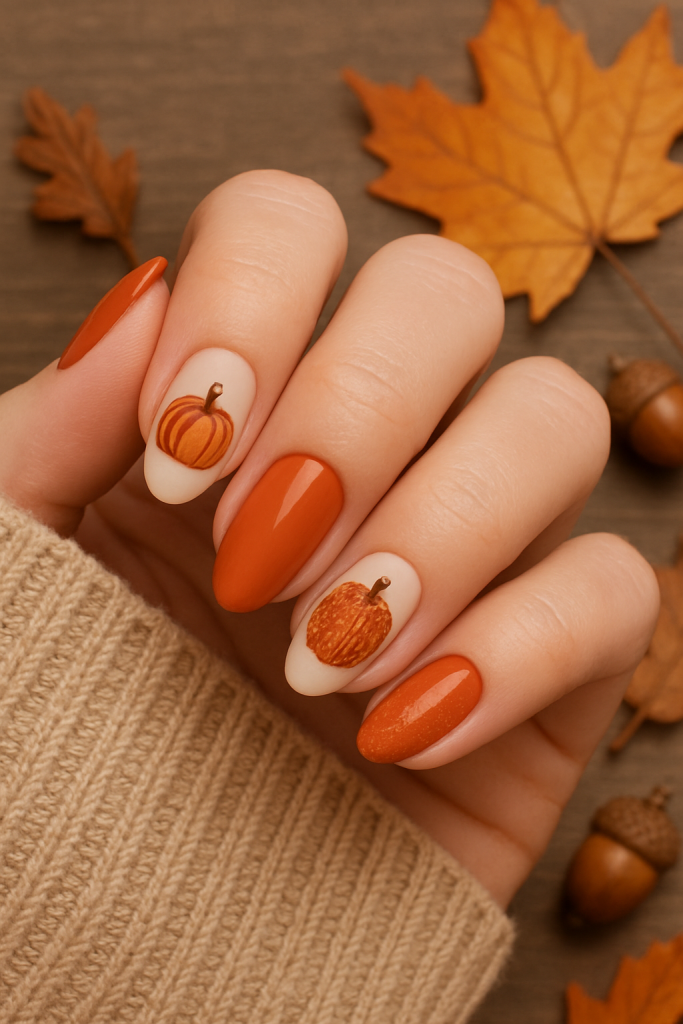 Pumpkin Accent Nails