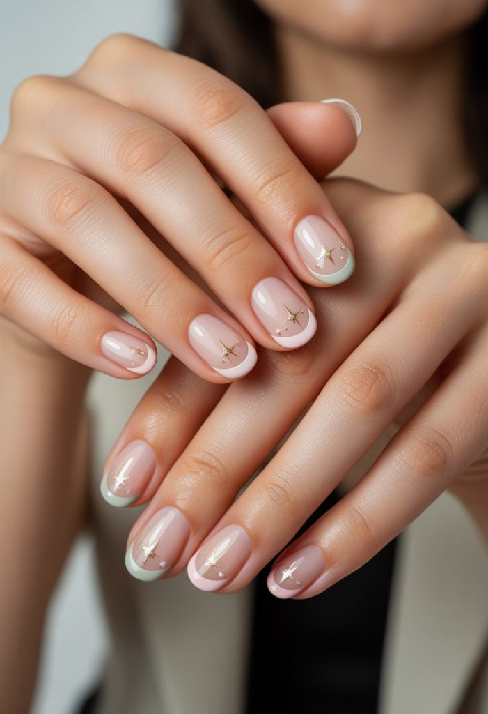 Reverse French Tips with Star Decals Nail
