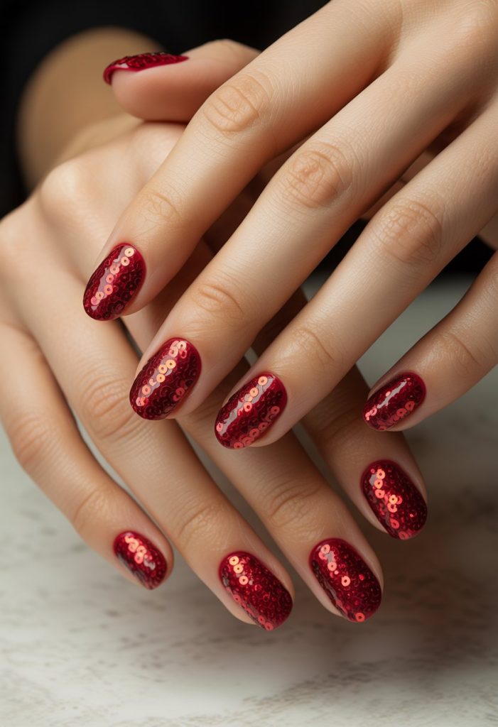 Sparkling Red Sequin Nails