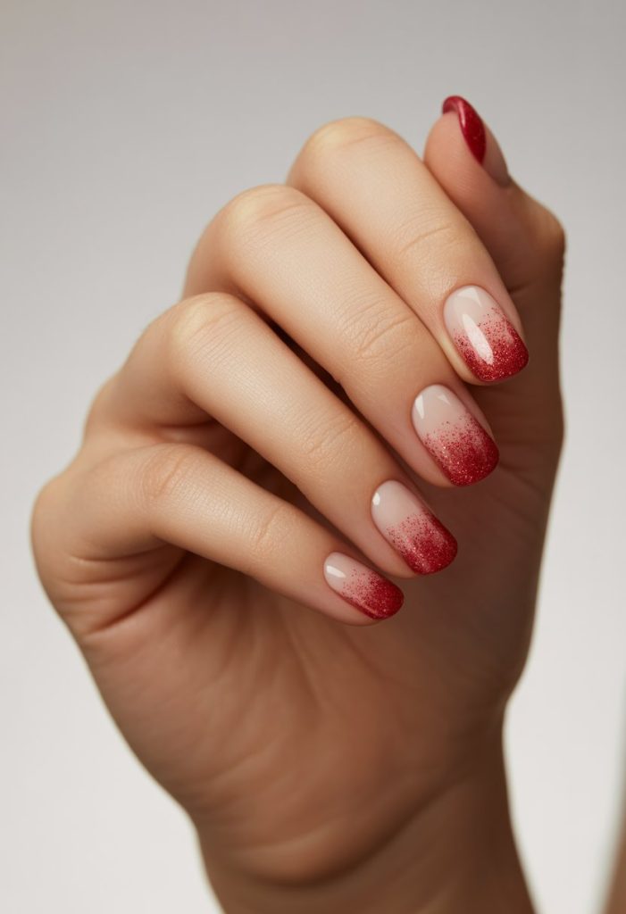 Subtle Red Glitter Fade Nail