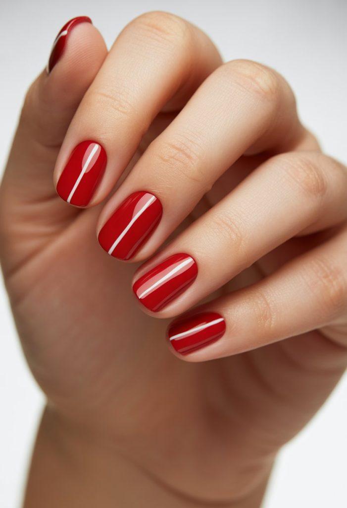 Thin White Stripe Over Red Base Nail