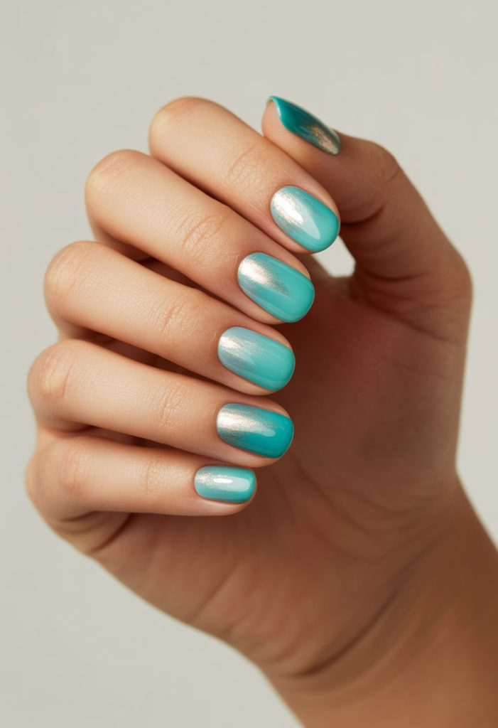 Turquoise and Silver Blend Nail
