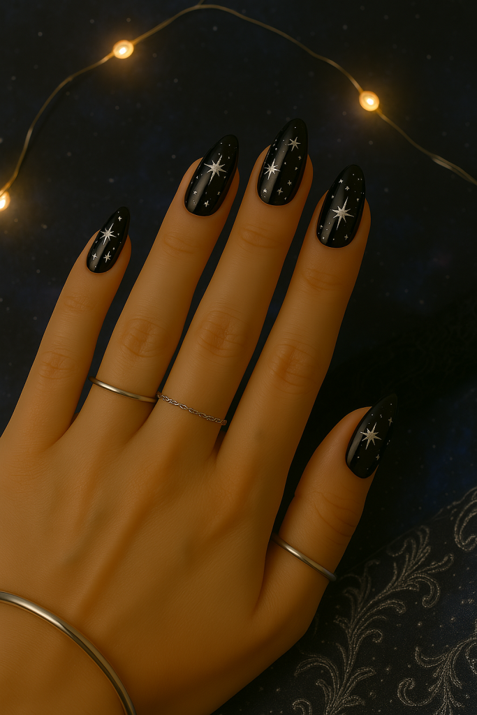 Black Nails with Stars
