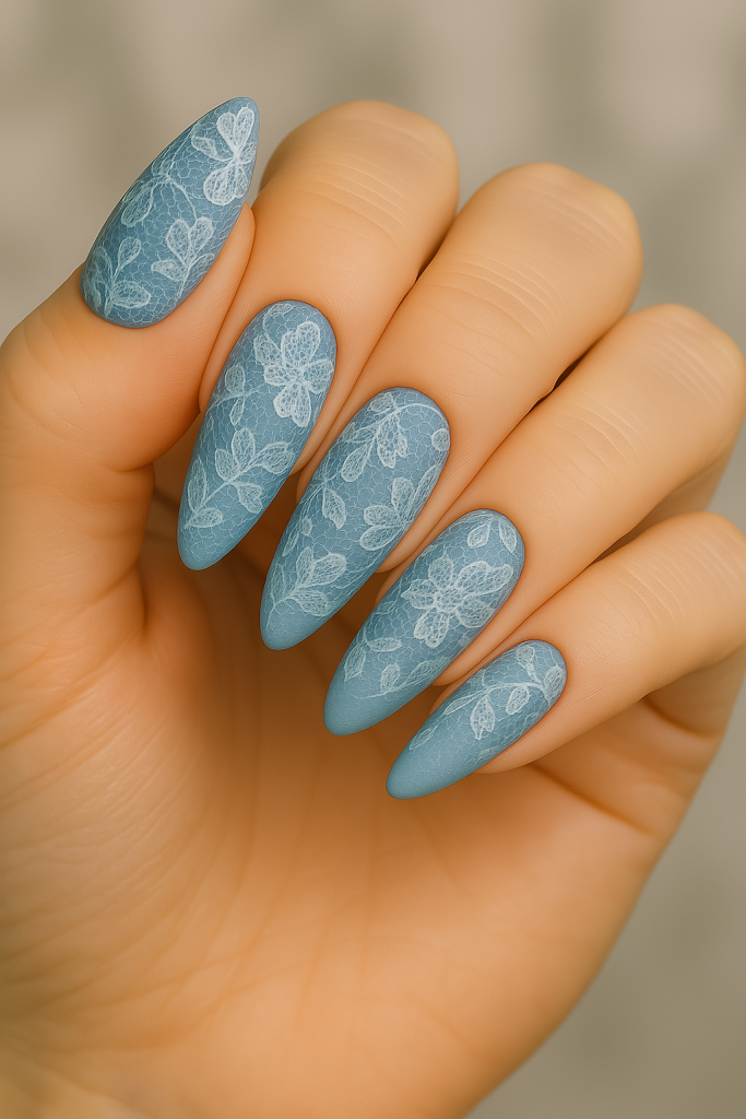 Blue Lace Overlay Nails