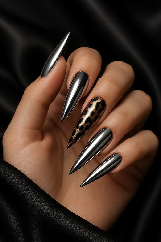 Chrome Clash Leopard Nails