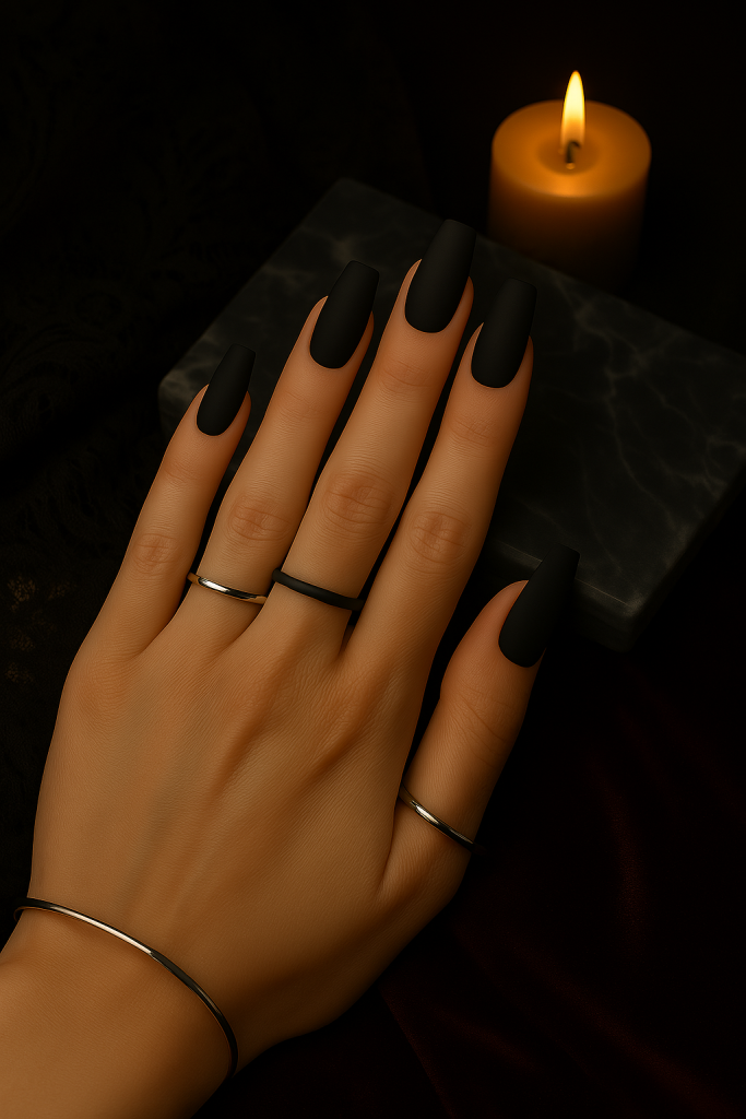 Matte Black Coffin Nails