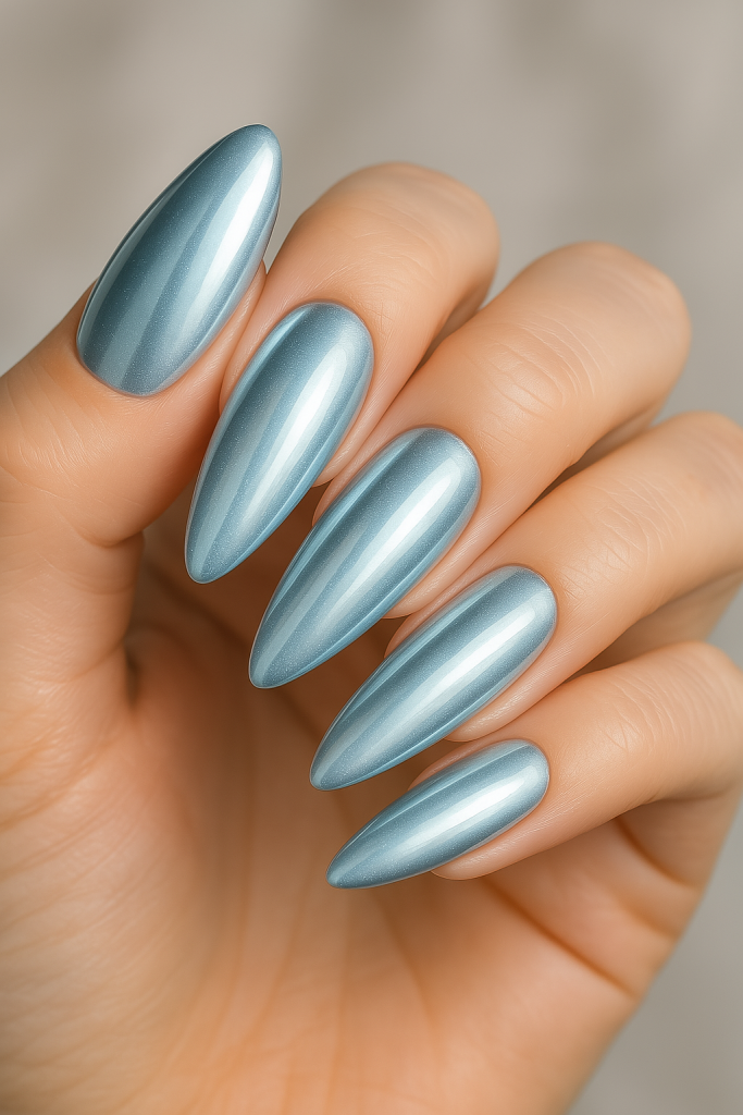 Ice Blue Chrome Nails