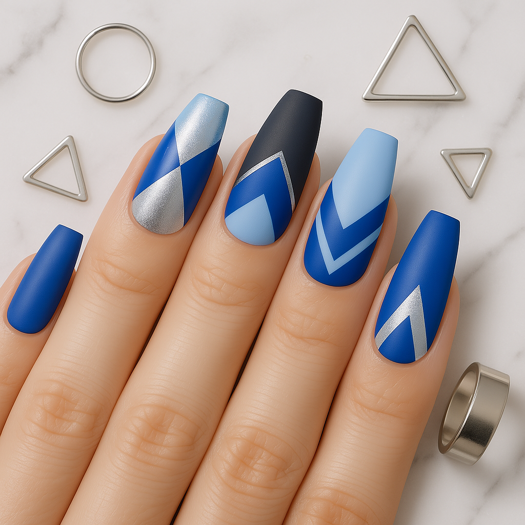 Geometric Blue Nail Art