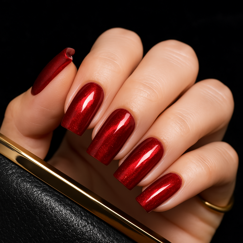 Magnetic Red Square Nails