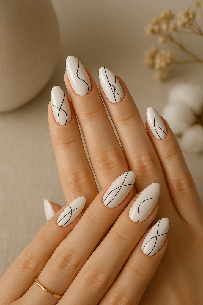 Minimalist Line Art on White Nails