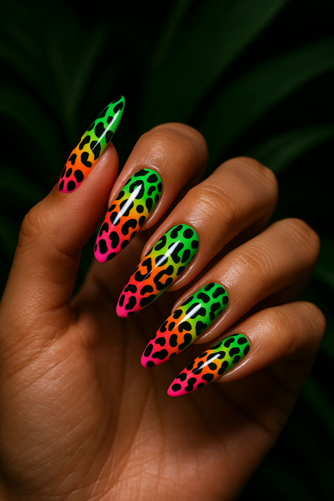 Neon Jungle Leopard Nails