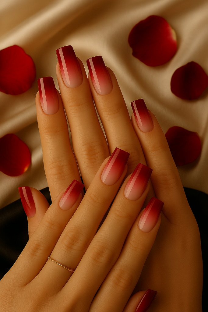 Ombre Red Square Nails