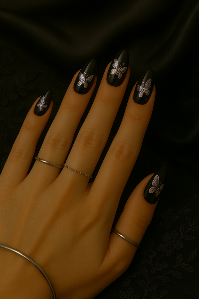 Butterfly Black Nails